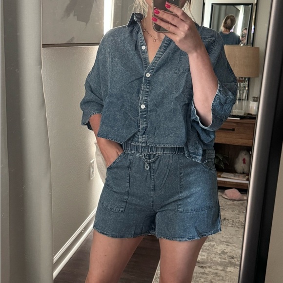 Tops - Medium denim wash casual comfy two piece matching set